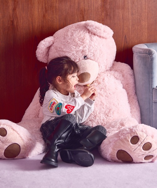 pairmanon（ペアマノン）の「【綿100%】ガールズ 刺繍ワッペン ゆるロンT（Tシャツ/カットソー・キッズ・ホワイト/グレー/ネイビー/ピンク・90/100/110/120/130/140/150）」の18枚目の写真