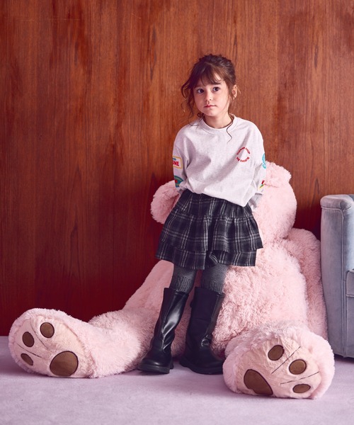 pairmanon（ペアマノン）の「【綿100%】ガールズ 刺繍ワッペン ゆるロンT（Tシャツ/カットソー・キッズ・ホワイト/グレー/ネイビー/ピンク・90/100/110/120/130/140/150）」の20枚目の写真