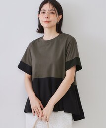 OPAQUE.CLIP | 配色フハクドッキングペプラムトップス【洗濯機洗い可/抗ピル】(Tシャツ/カットソー)