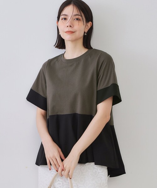 OPAQUE.CLIP（オペークドットクリップ）の「配色フハクドッキングペプラムトップス【洗濯機洗い可/抗ピル】（Tシャツ/カットソー・レディース・ホワイト系5/チャコール/ベージュ系4・38/40/42）」の2枚目の写真