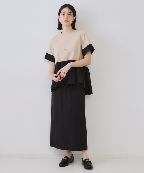 OPAQUE.CLIP（オペークドットクリップ）の「配色フハクドッキングペプラムトップス【洗濯機洗い可/抗ピル】（Tシャツ/カットソー・レディース・ホワイト系5/チャコール/ベージュ系4・38/40/42）」の9枚目の写真