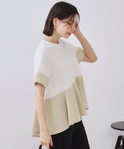 OPAQUE.CLIP（オペークドットクリップ）の「配色フハクドッキングペプラムトップス【洗濯機洗い可/抗ピル】（Tシャツ/カットソー・レディース・ホワイト系5/チャコール/ベージュ系4・38/40/42）」の12枚目の写真