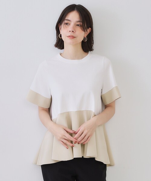 OPAQUE.CLIP（オペークドットクリップ）の「配色フハクドッキングペプラムトップス【洗濯機洗い可/抗ピル】（Tシャツ/カットソー・レディース・ホワイト系5/チャコール/ベージュ系4・38/40/42）」の16枚目の写真