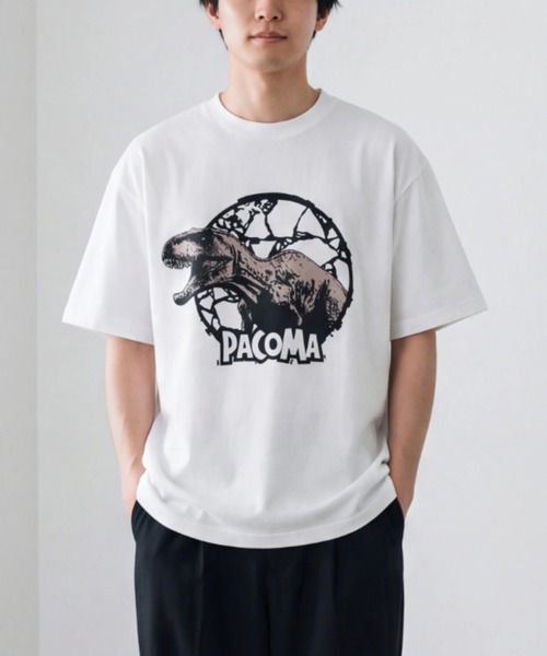 INNOCENT（イノセント）の「【PaCoMa/パコマ】Tyranno saurus TEE (ADULT) ティラノサウルス Tシャツ 大人用（Tシャツ/カットソー・メンズ・スミクロ/サックスブルー/オフホワイト/ライトグレー・MEDIUM/LARGE/X-LARGE）」の2枚目の写真