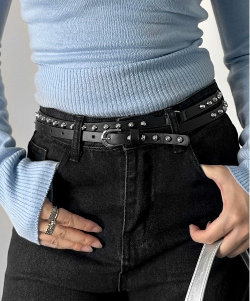 jiasecond.（ジアセカンド）の「【jiasecond.】スタッズダブルナローベルト /  細め ダブル 二重 合皮 合成皮革 服飾雑貨 ブラック ZOZOTOWN限定（ベルト・レディース・ブラック・FREE）」の6枚目の写真