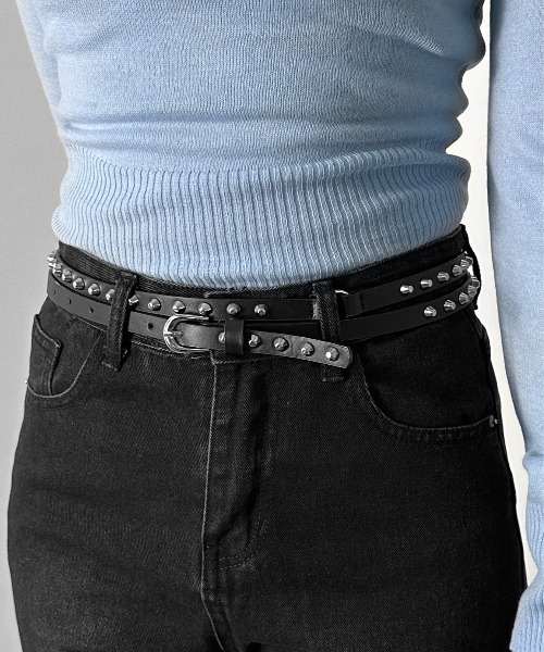 jiasecond.（ジアセカンド）の「【jiasecond.】スタッズダブルナローベルト /  細め ダブル 二重 合皮 合成皮革 服飾雑貨 ブラック ZOZOTOWN限定（ベルト・レディース・ブラック・FREE）」の5枚目の写真
