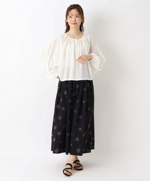 one'sterrace（ワンズテラス）の「ランダムドット ジャカード9分丈フレアスカート（スカート・レディース・ネイビー系5/ブラック系8/グレー系4・02）」の12枚目の写真