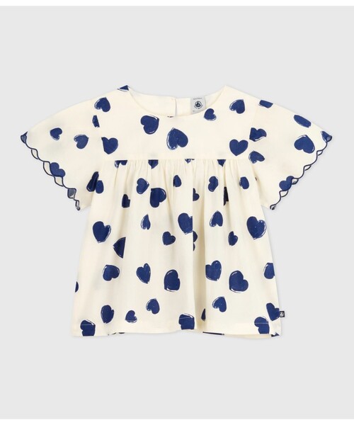 PETIT BATEAU(プチバトー)の「半袖ブラウス(シャツ/ブラウス・キッズ・ホワイト×ブルー・6YEAR/8YEAR/10YEAR/12YEAR)」の1枚目の写真