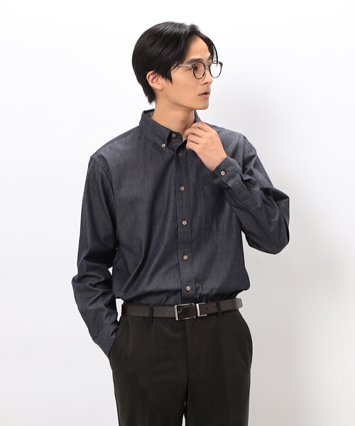 COMME CA ISM(コムサイズム)の「播州織 デニムライク シャンブレーツイルシャツ(シャツ/ブラウス・メンズ・ネイビー/ホワイト・MEDIUM/LARGE)」の11枚目の写真