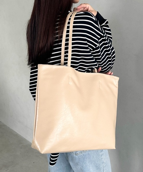 セール】【A4収納可】通勤・通学 小物ポーチ付き横型シンプルPUトート