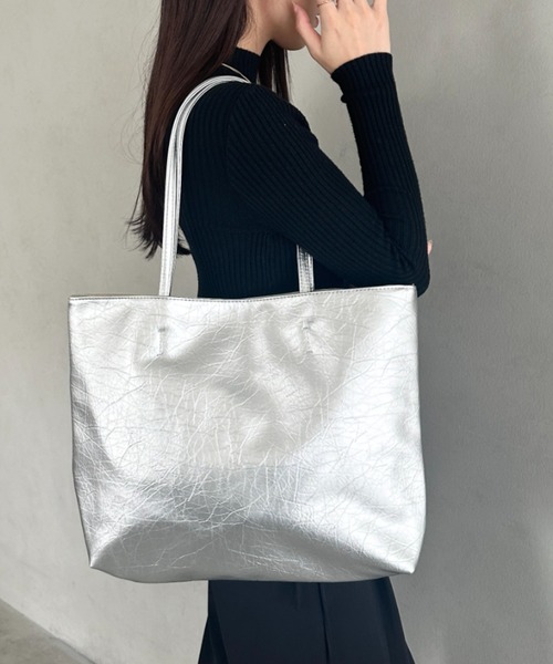 セール】【A4収納可】通勤・通学 小物ポーチ付き横型シンプルPUトート