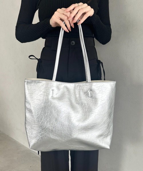 ROPE オフホワイトレザートートバッグ／A4対応／ポーチ付き ROPE オフホワイトレザートートバッグ／A4対応／ポーチ付き ROPE オフ