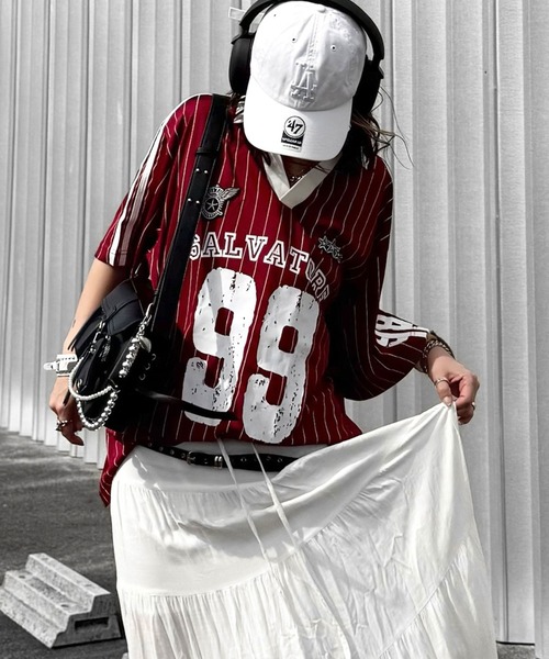 BLACKQUEEN(ブラッククイーン)の「【BLACKQUEEN】ストライプユニフォームTシャツ(Tシャツ/カットソー・レディース・レッド/ブラック・M)」の10枚目の写真