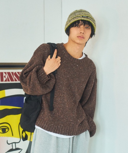 Elanque（エランク）の「Volume nep knit/ボリュームネップニット（ニット/セーター・メンズ・ブラウン/カーキ/グレー/ブラック・MEDIUM/LARGE）」の3枚目の写真