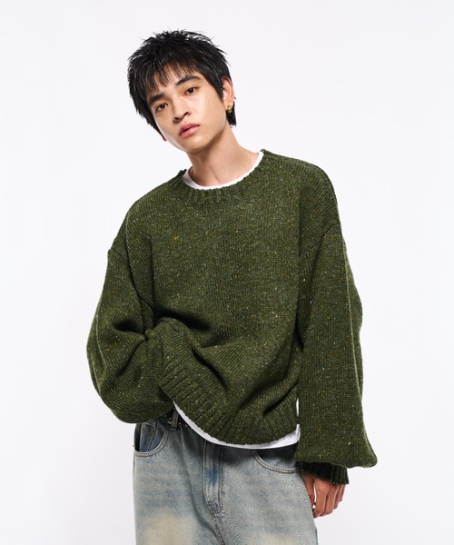 Elanque（エランク）の「Volume nep knit/ボリュームネップニット（ニット/セーター・メンズ・ブラウン/カーキ/グレー/ブラック・MEDIUM/LARGE）」の4枚目の写真