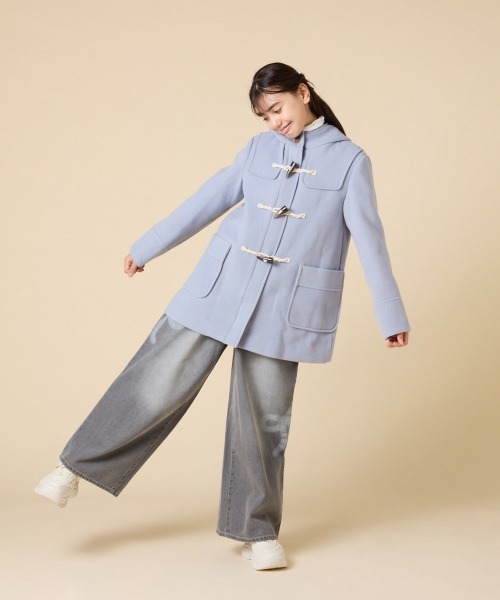 [100-160]【アウター人気NO.１】【選べる５色展開/お家で洗える】ライトフェイクウールダッフルコート