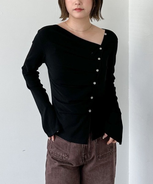 2wayアシメボタンカットTOPS（Tシャツ/カットソー）｜archives