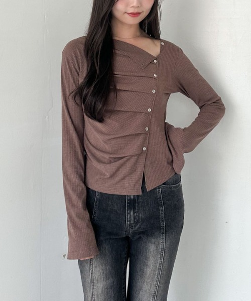 2wayアシメボタンカットTOPS（Tシャツ/カットソー）｜archives