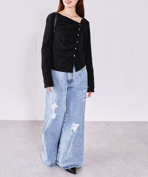 archives（アルシーヴ）の「２ｗａｙアシメボタンカットＴＯＰＳ（Tシャツ/カットソー・レディース・チャコールグレー/アイボリー/ブラック/モカ・MEDIUM）」の6枚目の写真