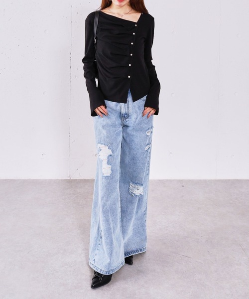 archives（アルシーヴ）の「２ｗａｙアシメボタンカットＴＯＰＳ（Tシャツ/カットソー・レディース・チャコールグレー/アイボリー/ブラック/モカ・MEDIUM）」の5枚目の写真