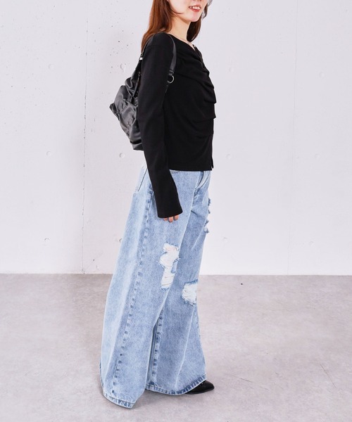 archives（アルシーヴ）の「２ｗａｙアシメボタンカットＴＯＰＳ（Tシャツ/カットソー・レディース・チャコールグレー/アイボリー/ブラック/モカ・MEDIUM）」の8枚目の写真