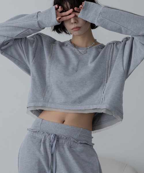 チュール切替ショート丈スウェットトップス（スウェット）｜VACANCY