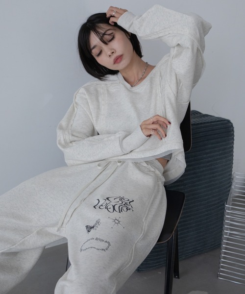 セール】チュール切替ショート丈スウェットトップス（スウェット