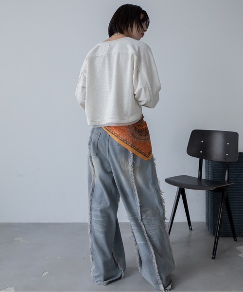 VACANCY（ヴァカンシー）の「チュール切替ショート丈スウェットトップス（スウェット・レディース・オフホワイト/グレー/チャコールグレー・FREE）」の6枚目の写真