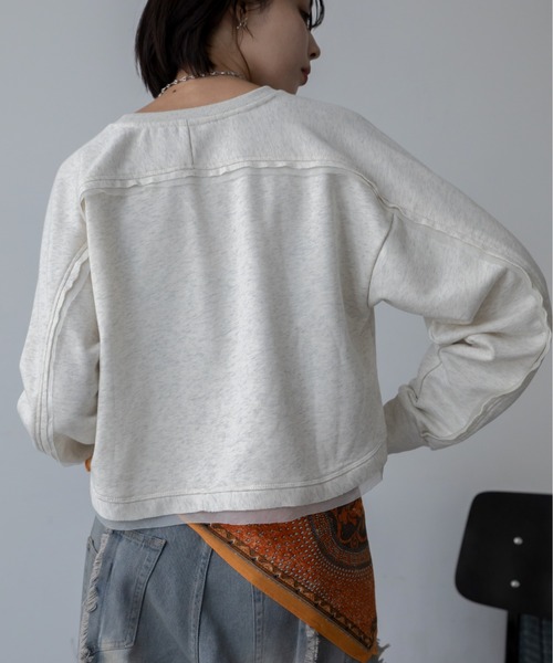 VACANCY（ヴァカンシー）の「チュール切替ショート丈スウェットトップス（スウェット・レディース・オフホワイト/グレー/チャコールグレー・FREE）」の9枚目の写真