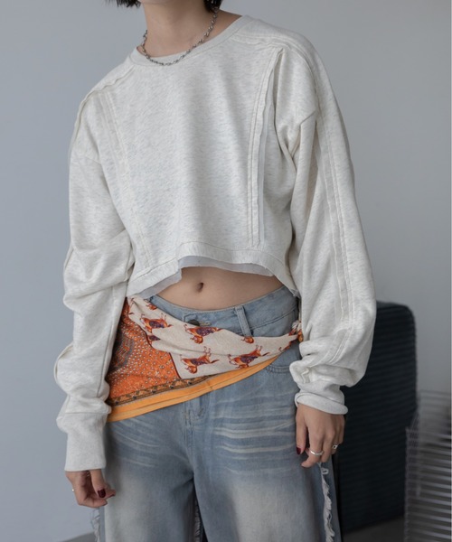 VACANCY（ヴァカンシー）の「チュール切替ショート丈スウェットトップス（スウェット・レディース・オフホワイト/グレー/チャコールグレー・FREE）」の12枚目の写真