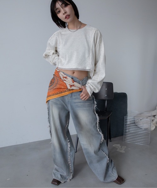 VACANCY（ヴァカンシー）の「チュール切替ショート丈スウェットトップス（スウェット・レディース・オフホワイト/グレー/チャコールグレー・FREE）」の8枚目の写真