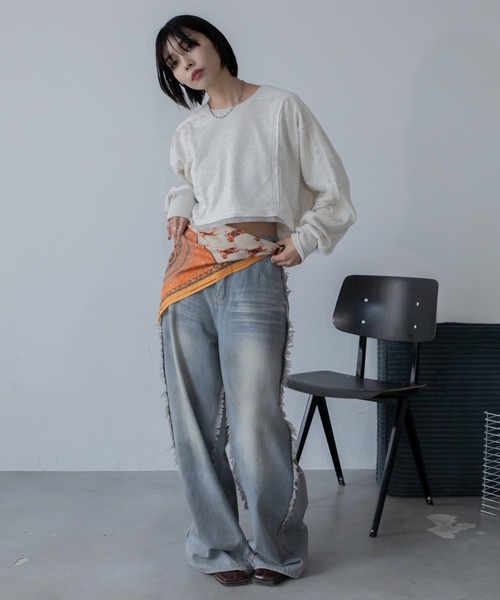 VACANCY（ヴァカンシー）の「チュール切替ショート丈スウェットトップス（スウェット・レディース・オフホワイト/グレー/チャコールグレー・FREE）」の7枚目の写真