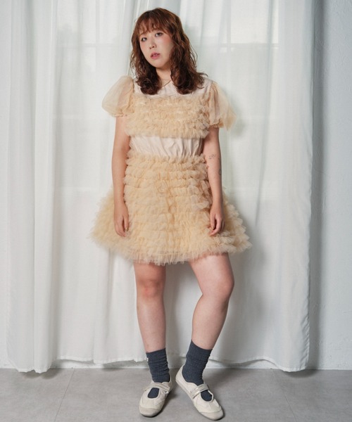 HONEY MI HONEY(ハニーミーハニー)の「tulle frill mini dress(ワンピース・レディース・ベージュ/ボルドー/ピンク・FREE)」の11枚目の写真