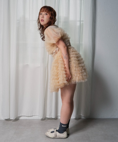 HONEY MI HONEY(ハニーミーハニー)の「tulle frill mini dress(ワンピース・レディース・ベージュ/ボルドー/ピンク・FREE)」の12枚目の写真