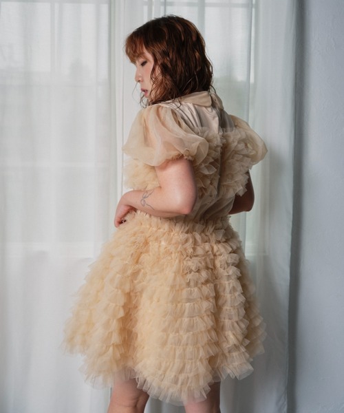 HONEY MI HONEY(ハニーミーハニー)の「tulle frill mini dress(ワンピース・レディース・ベージュ/ボルドー/ピンク・FREE)」の13枚目の写真