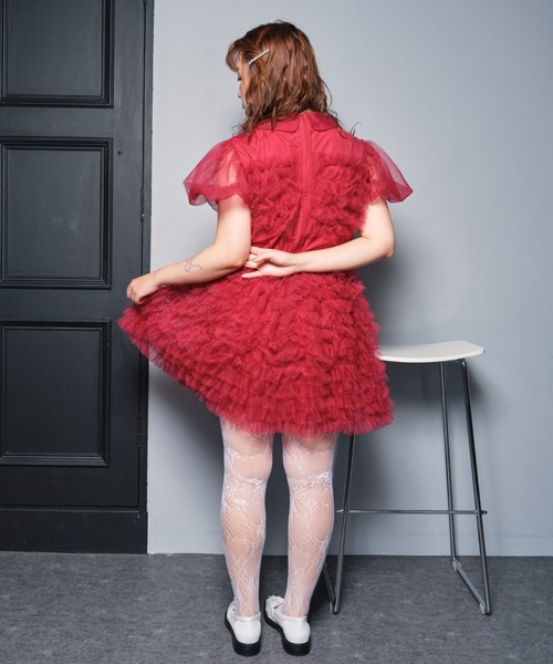 HONEY MI HONEY(ハニーミーハニー)の「tulle frill mini dress(ワンピース・レディース・ベージュ/ボルドー/ピンク・FREE)」の10枚目の写真