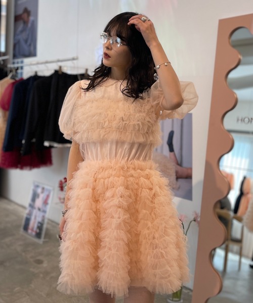HONEY MI HONEY(ハニーミーハニー)の「tulle frill mini dress(ワンピース・レディース・ベージュ/ボルドー/ピンク・FREE)」の18枚目の写真