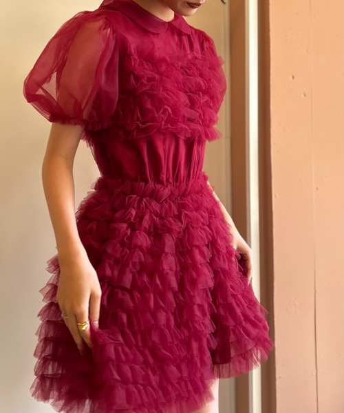 HONEY MI HONEY(ハニーミーハニー)の「tulle frill mini dress(ワンピース・レディース・ベージュ/ボルドー/ピンク・FREE)」の14枚目の写真