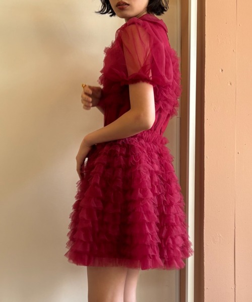 HONEY MI HONEY(ハニーミーハニー)の「tulle frill mini dress(ワンピース・レディース・ベージュ/ボルドー/ピンク・FREE)」の16枚目の写真