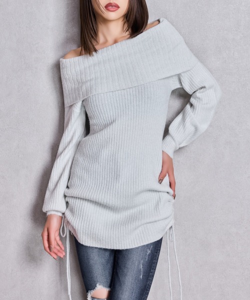 GYDA(ジェイダ)の「2WAYオフショルラメニットチュニック(チュニック・レディース・オフホワイト/ブラック・FREE)」の1枚目の写真