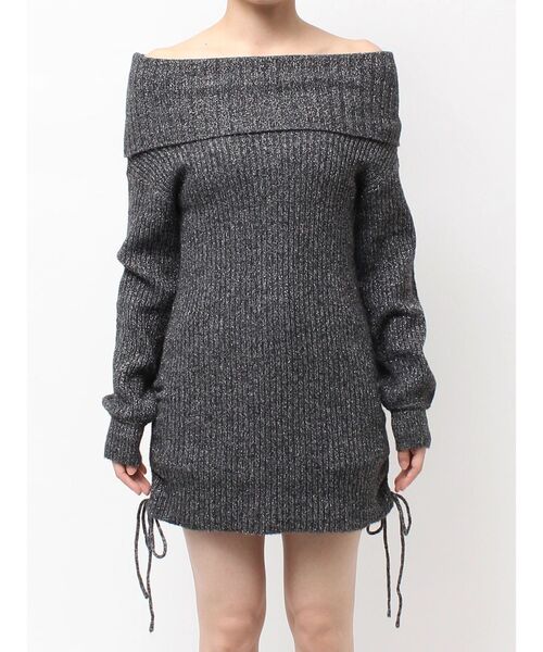 GYDA(ジェイダ)の「2WAYオフショルラメニットチュニック(チュニック・レディース・オフホワイト/ブラック・FREE)」の2枚目の写真