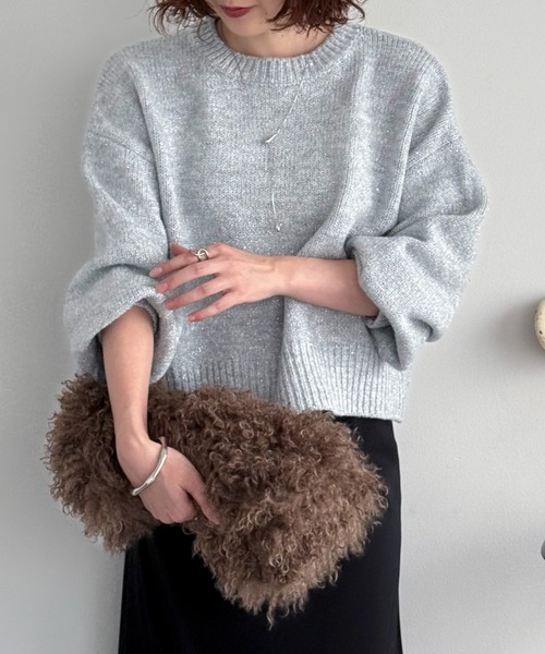 Doux archives(ドゥアルシーヴ)の「【大好評につき再入荷決定!】【新色追加】スパンコールショートニットプルオーバー(ニット/セーター・レディース・ミント/シルバーグレー/ピンク/チャコールグレー/アイボリー・FREE)」の11枚目の写真