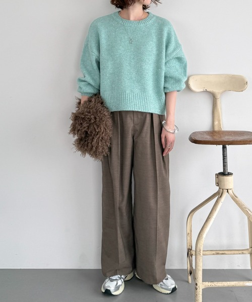 Doux archives(ドゥアルシーヴ)の「【大好評につき再入荷決定!】【新色追加】スパンコールショートニットプルオーバー(ニット/セーター・レディース・ミント/シルバーグレー/ピンク/チャコールグレー/アイボリー・FREE)」の21枚目の写真