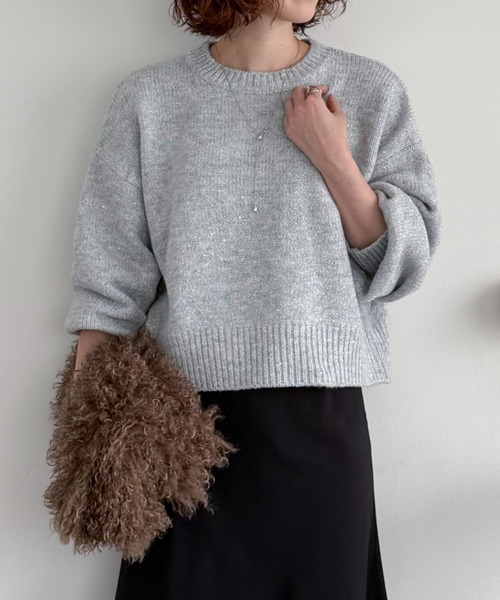 Doux archives(ドゥアルシーヴ)の「【大好評につき再入荷決定!】【新色追加】スパンコールショートニットプルオーバー(ニット/セーター・レディース・ミント/シルバーグレー/ピンク/チャコールグレー/アイボリー・FREE)」の13枚目の写真