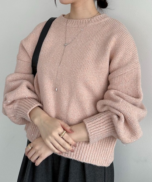 Doux archives(ドゥアルシーヴ)の「【大好評につき再入荷決定!】【新色追加】スパンコールショートニットプルオーバー(ニット/セーター・レディース・ミント/シルバーグレー/ピンク/チャコールグレー/アイボリー・FREE)」の15枚目の写真