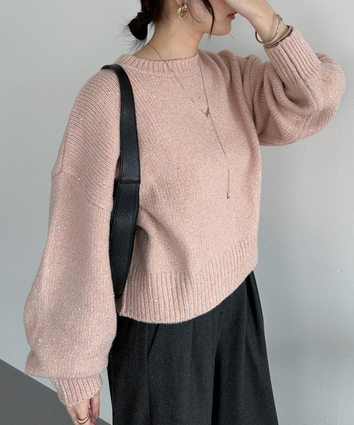 Drawer ドゥロワー スパンコールショートスリーブニット Drawer ドゥロワー スパンコールショートスリーブニット Drawer