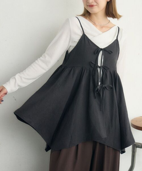 RETRO GIRL（レトロガール）の「リボン2WAYチュニックキャミOP（チュニック・レディース・ブラック/ブラウン系その他2/ナチュラル・FREE）」の2枚目の写真