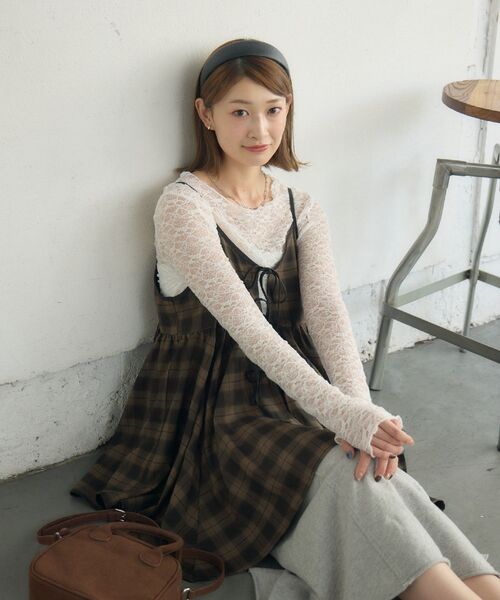 RETRO GIRL（レトロガール）の「リボン2WAYチュニックキャミOP（チュニック・レディース・ブラック/ブラウン系その他2/ナチュラル・FREE）」の4枚目の写真