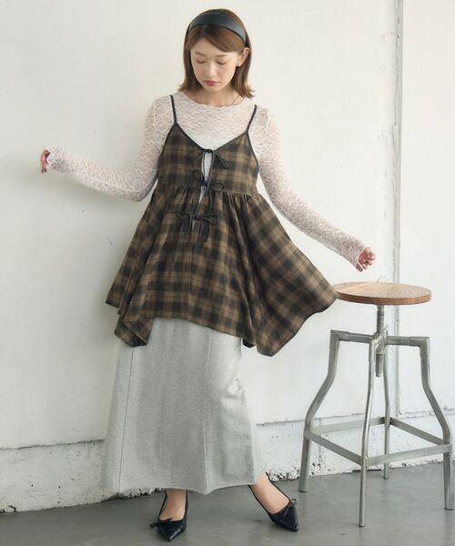RETRO GIRL（レトロガール）の「リボン2WAYチュニックキャミOP（チュニック・レディース・ブラック/ブラウン系その他2/ナチュラル・FREE）」の6枚目の写真