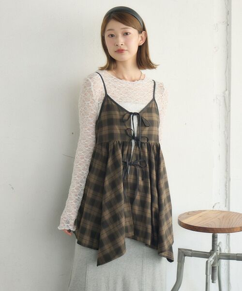 RETRO GIRL（レトロガール）の「リボン2WAYチュニックキャミOP（チュニック・レディース・ブラック/ブラウン系その他2/ナチュラル・FREE）」の10枚目の写真